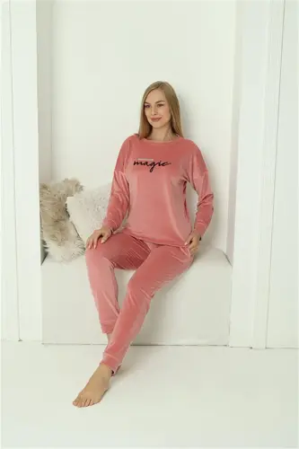Akbeniz Women Velvet Pink Pajamas Set 20624 
