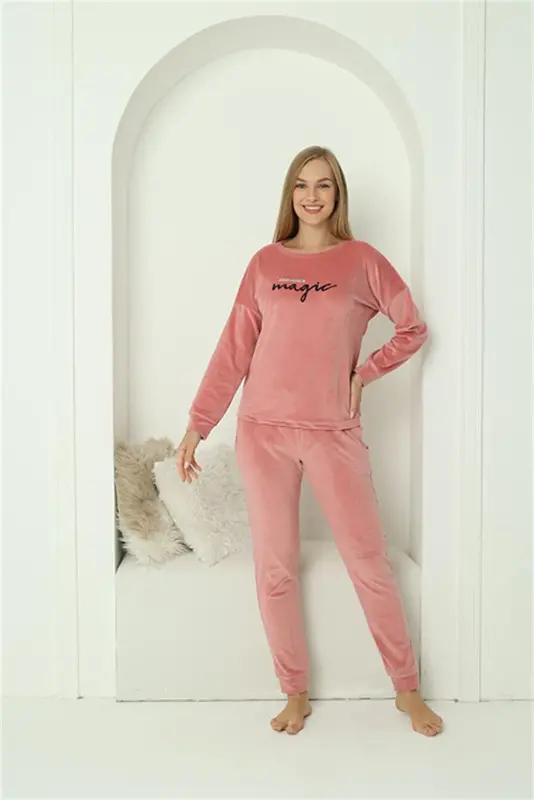 Akbeniz Women Velvet Pink Pajamas Set 20624 - 2