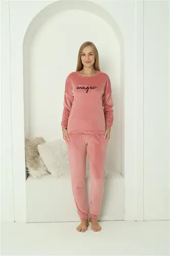 Akbeniz Women Velvet Pink Pajamas Set 20624 - 3
