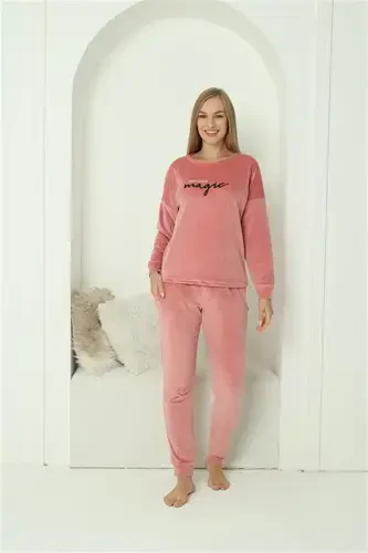 Akbeniz Women Velvet Pink Pajamas Set 20624 - 4