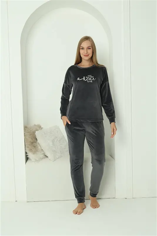 Akbeniz Women Velvet Smokey Pajamas Set 20624 - 2