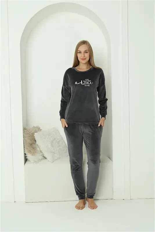 Akbeniz Women Velvet Smokey Pajamas Set 20624 - 3