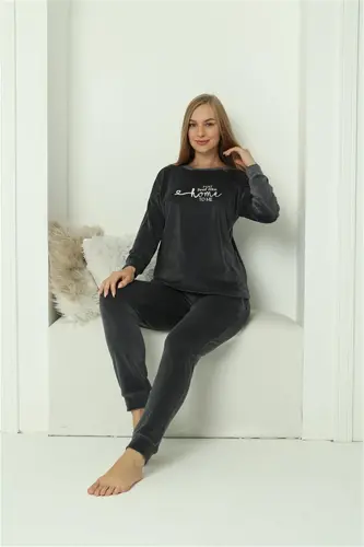 Akbeniz Women Velvet Smokey Pajamas Set 20624 - 4