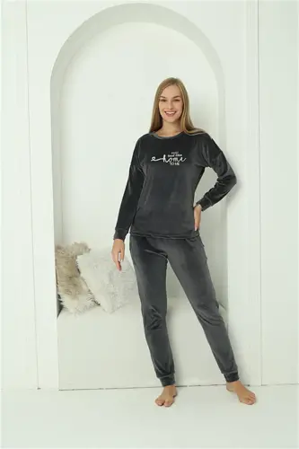 Akbeniz Women Velvet Smokey Pajamas Set 20624 - 5