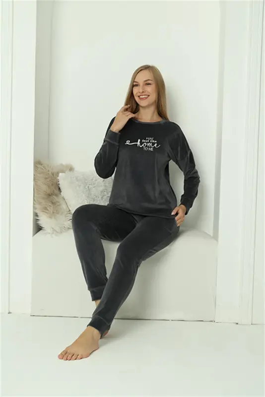 Akbeniz Women Velvet Smokey Pajamas Set 20624 - 6