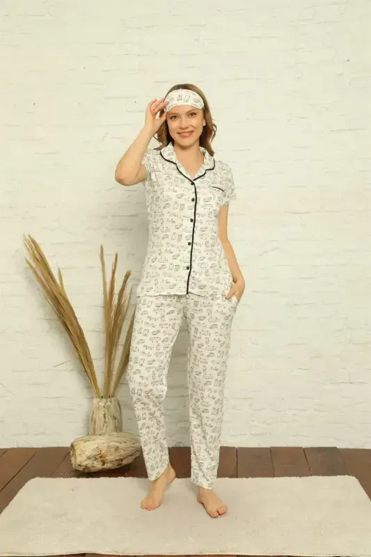 Akbeniz Women's 100% Cotton Front Buttoned Short Sleeve Pajama Set 2842 - 2