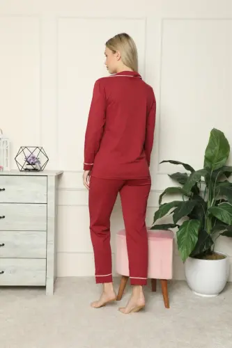Akbeniz Women's 100% Cotton Jersey Front Buttoned Long Sleeve Pajama Set 2716 - 8