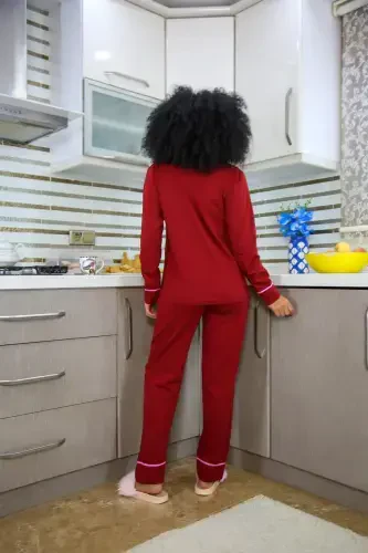 Akbeniz Women's 100% Cotton Jersey Front Buttoned Long Sleeve Pajama Set 2716 - 4