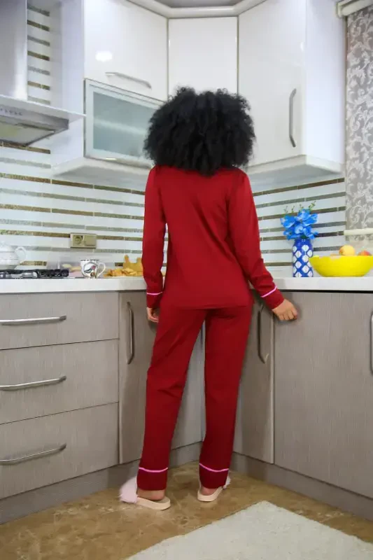 Akbeniz Women's 100% Cotton Jersey Front Buttoned Long Sleeve Pajama Set 2716 - 4