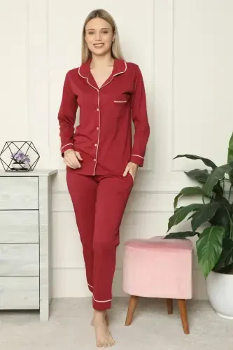 Akbeniz Women's 100% Cotton Jersey Front Buttoned Long Sleeve Pajama Set 2716 - 5