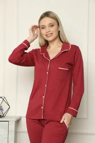 Akbeniz Women's 100% Cotton Jersey Front Buttoned Long Sleeve Pajama Set 2716 - 6