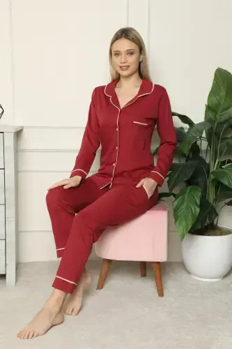 Akbeniz Women's 100% Cotton Jersey Front Buttoned Long Sleeve Pajama Set 2716 - 7