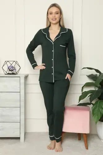 Akbeniz Women's 100% Cotton Knit Button-Front Long Sleeve Pajama Set 2715 - 3