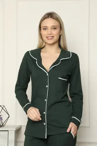 Akbeniz Women's 100% Cotton Knit Button-Front Long Sleeve Pajama Set 2715 - 4