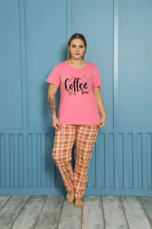 Akbeniz Women's 100% Cotton Short Sleeve Plus Size Pajama Set 202156 - 2