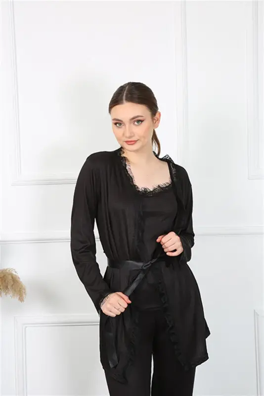 Akbeniz Women's 3-Piece Black Nightgown Set 16108 - 3