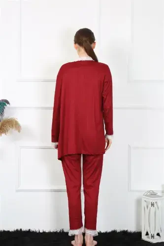 Akbeniz Women's 3-Piece Burgundy Robe Set 16108 - 6