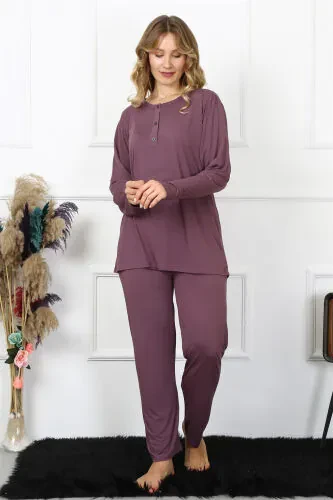 Akbeniz Women's 4XL-5XL-6XL-7XL-8XL Plus Size Purple Long Sleeve Pajama Set 75013 - Modazone (1)