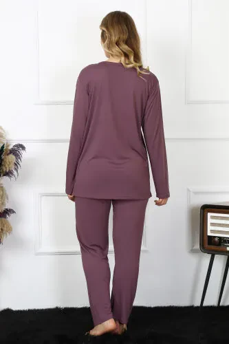 Akbeniz Women's 4XL-5XL-6XL-7XL-8XL Plus Size Purple Long Sleeve Pajama Set 75013 - 4