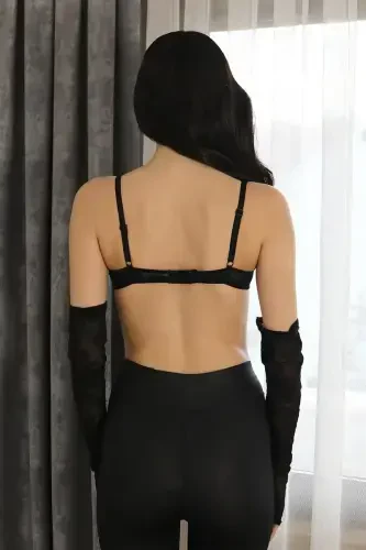 Akbeniz Women's Balconette Lace Push-Up Bra Set 3462 Black - 4