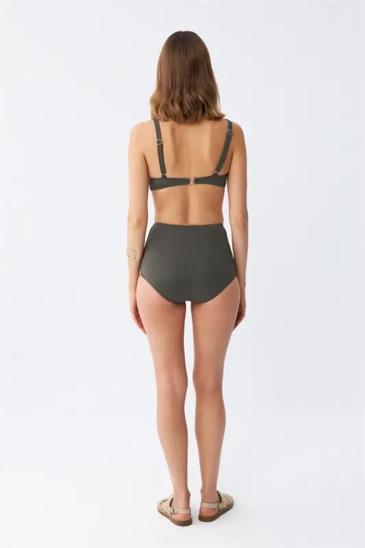 Akbeniz Women's Basic Khaki Padded High Waist Bikini Set - 5