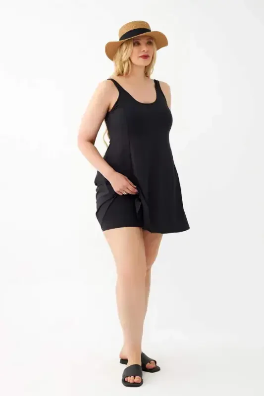Akbeniz Women's Black Plus Size Plain Dress Swimsuit - 2