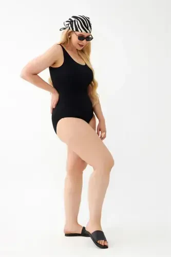 Akbeniz Women's Black Plus Size Plain One Piece Swimsuit 