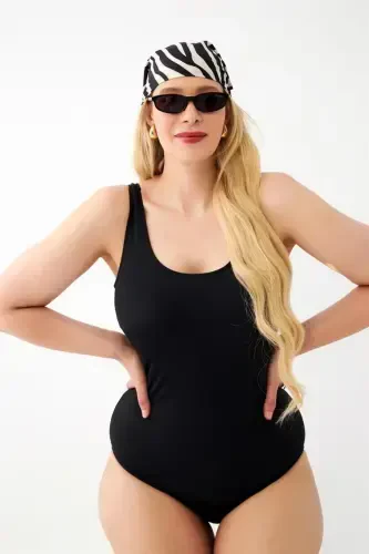 Akbeniz Women's Black Plus Size Plain One Piece Swimsuit - 3
