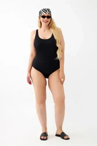 Akbeniz Women's Black Plus Size Plain One Piece Swimsuit - 4