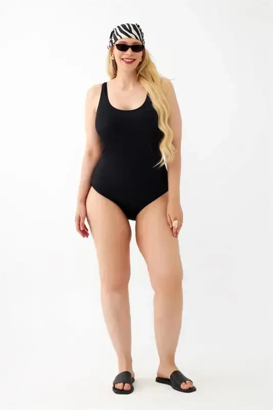 Akbeniz Women's Black Plus Size Plain One Piece Swimsuit - 4