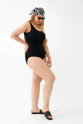 Akbeniz Women's Black Plus Size Plain One Piece Swimsuit - 1
