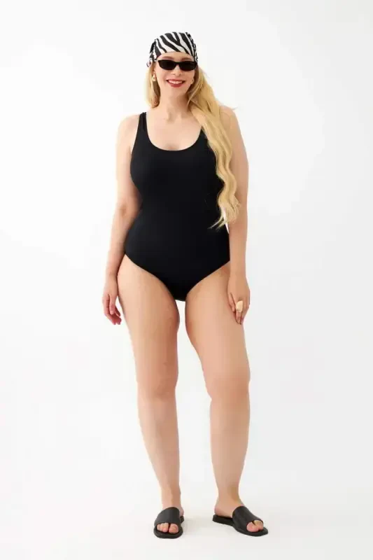 Akbeniz Women's Black Plus Size Plain One Piece Swimsuit - 4