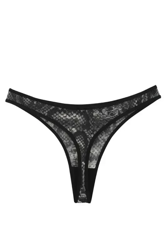Akbeniz Women's Black Snake Patterned 2-Piece Thong Slip - 2