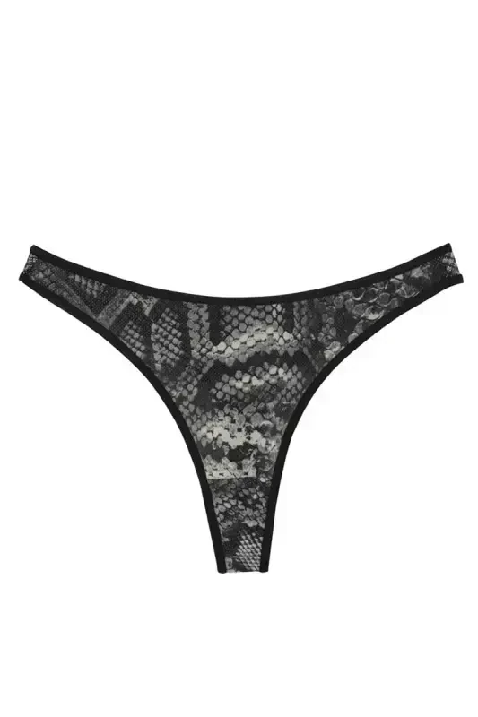 Akbeniz Women's Black Snake Patterned 2-Piece Thong Slip - 3