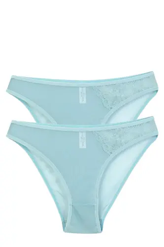 Akbeniz Women's Blue Lace Detailed Transparent 2-Piece Brief - 1