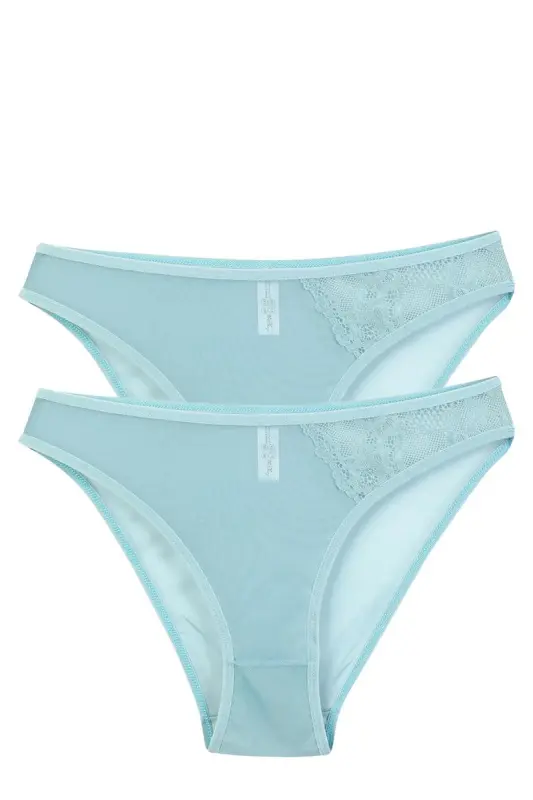 Akbeniz Women's Blue Lace Detailed Transparent 2-Piece Brief - 1