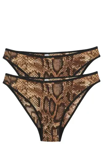 Akbeniz Women's Brown Snake Patterned 2-Piece Brief - 1