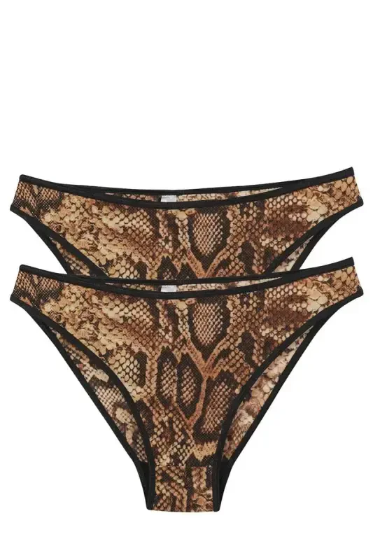 Akbeniz Women's Brown Snake Patterned 2-Piece Brief - AKBENIZ