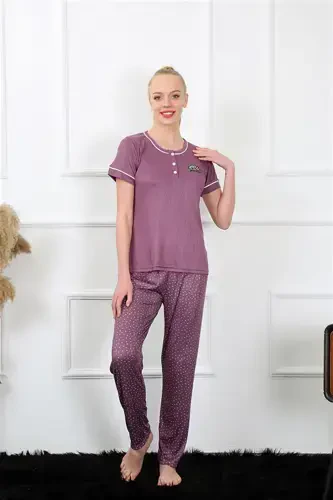 Akbeniz Women's Burgundy Short Sleeve Pajama Set 20388 