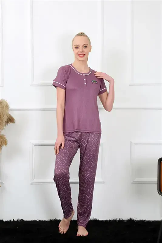 Akbeniz Women's Burgundy Short Sleeve Pajama Set 20388 - 1