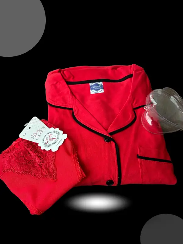 Akbeniz Women's Christmas Special 2-Piece Heart Boxed Slip - Pajama Gift Set 20244 - 1