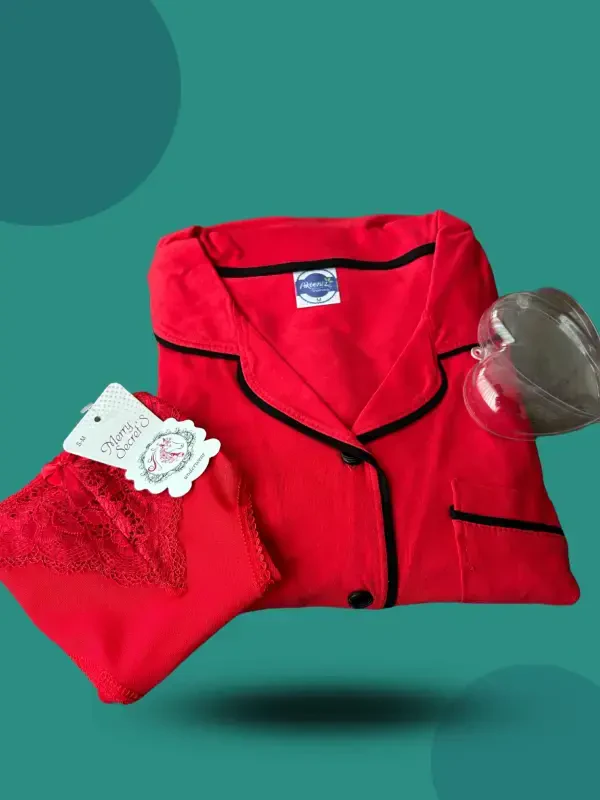 Akbeniz Women's Christmas Special 2-Piece Heart Boxed Slip - Pajama Gift Set 20244 - 2