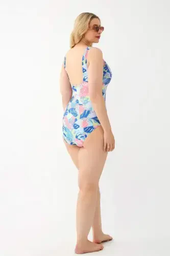 Akbeniz Women's Colorful Tropical Patterned Plus Size One Piece Swimsuit - 5