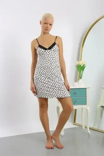 Akbeniz Women's Combed Cotton Printed Spaghetti Strap Nightgown 36714 - 1