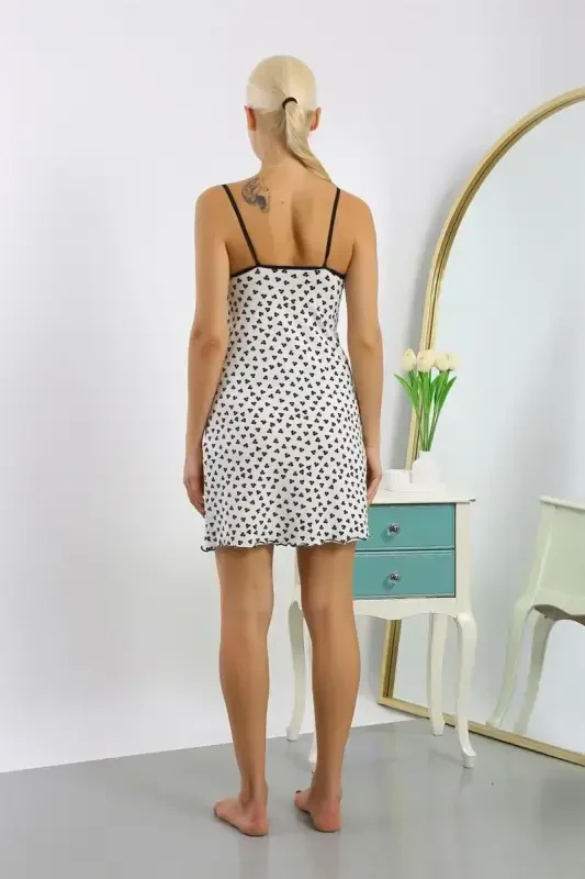 Akbeniz Women's Combed Cotton Printed Spaghetti Strap Nightgown 36714 - 4
