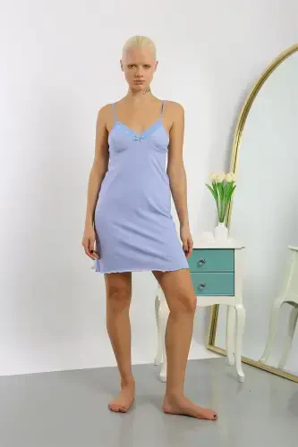 Akbeniz Women's Combed Cotton Spaghetti Strap Nightgown 36713 - 3