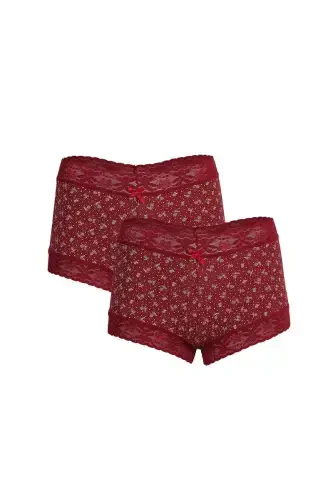 Akbeniz Women's Cotton 2-Pack Boxer Bordeaux 40266 - 1
