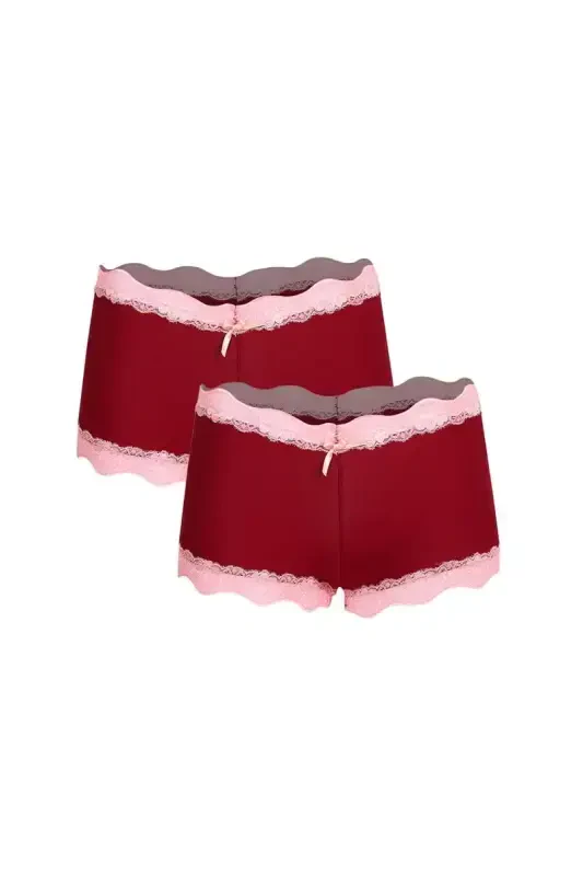Akbeniz Women's Cotton 2-Pack Boxer Briefs Burgundy 40265 - AKBENIZ