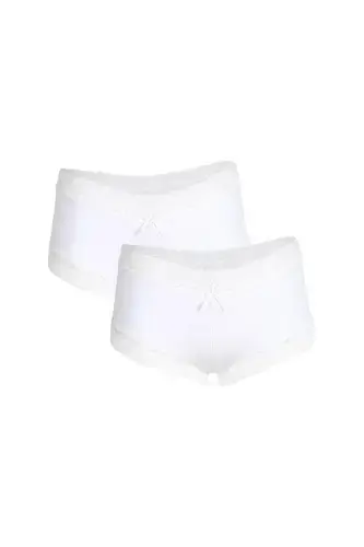 Akbeniz Women's Cotton 2-Pack Boxer Briefs in White 40265 - 1