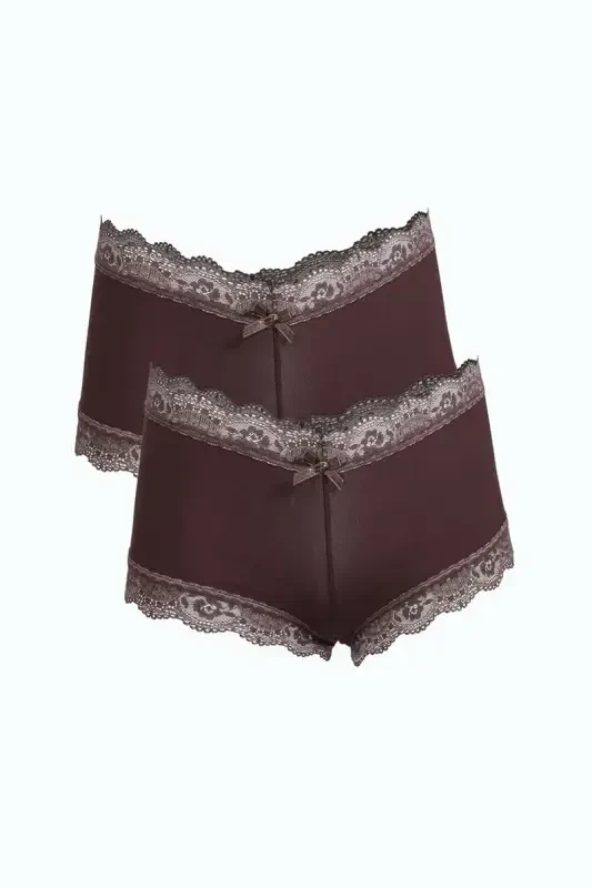 Akbeniz Women's Cotton 2-Pack Boxer Shorts Coffee 40278 - 1